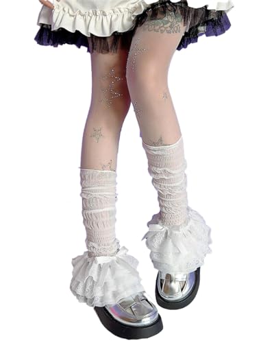 CAT KO Women Y2K Japanese Leg Warmers Fashion Lace Bow Loose High Socks Student Heap Socks for lolita