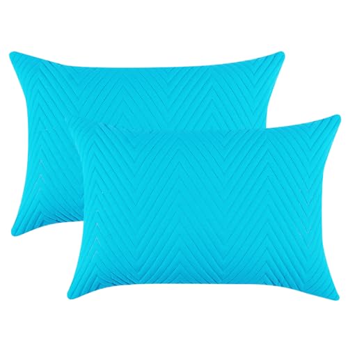 Image of RD TREND Cotton Quilted Pillow Cover Set of 2 |Ultra-Soft, Cooling & Breathable | Skin & Hair Friendly | Hidden Zipper Pillowcases for Bedroom |Standard Size 18x28 Inches, Aqua