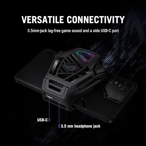 Image of ASUS ROG AeroActive Cooler X (2025), RGB Cell Phone Cooling Fan for ROG Phone 8 /9 Series, Portable Lightweight, Built-in Kickstand, Dual Physical Buttons, 3.5mm Headphone Jack, USB-C USB 2.0