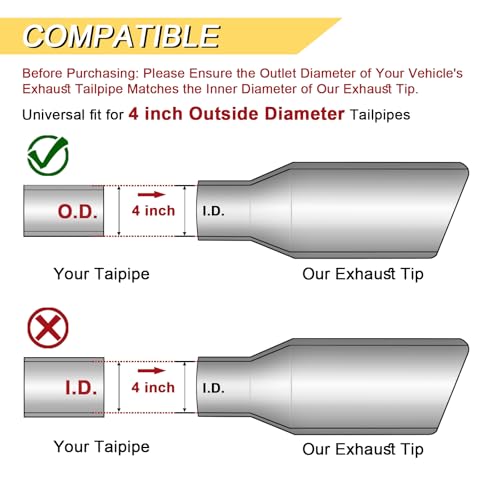 Image of Vurkcy 4 inch Inlet Curved Exhaust Tip, 4 inch Outlet 12 inch Overall Length