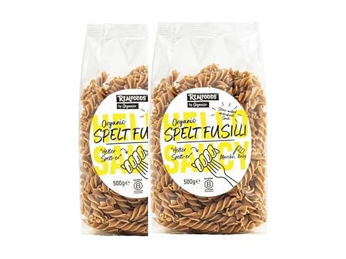 Realfoods by Organico | Organic Spelt Fusilli Pasta – Italian Ancient Grain Triticum Dicoccum, Non-GMO, Vegan, High in Fibre – 500g (Pack of 2)