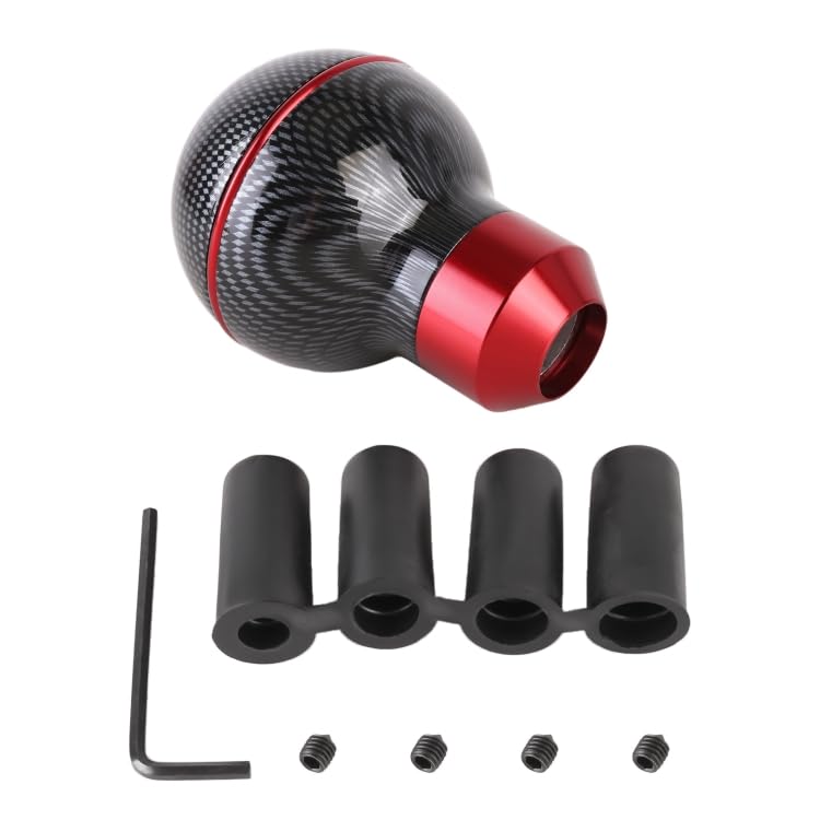 Image of AutoBizarre 5 Speed Aluminum Base Metal Ring Carbon Fiber Gear Knob Gear Shifter Handle Knob for All Manual Transmission Cars (Red)