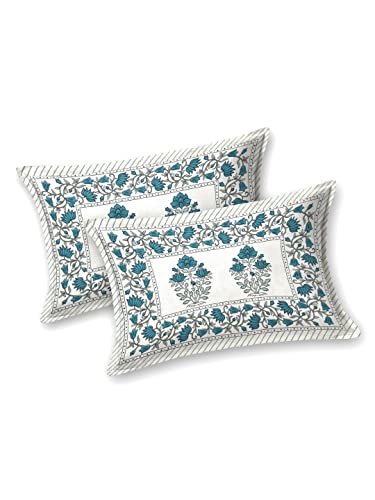 Image of LIVING ROOTS Jaipuri Hand Block Print Queen Cotton Bedsheet 86 * 96 Inches (7.1 * 8 Feet) with 2 Pillow Cover | 140 TC | Rich Fast Colour with No Colour Bleeding (202-A)