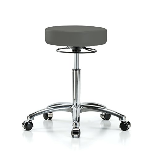 Image of Perch Chrome 360 Degree Height Adjustable Swivel Stool | Medium Bench Height 20.5-28 inch | Charcoal Vinyl