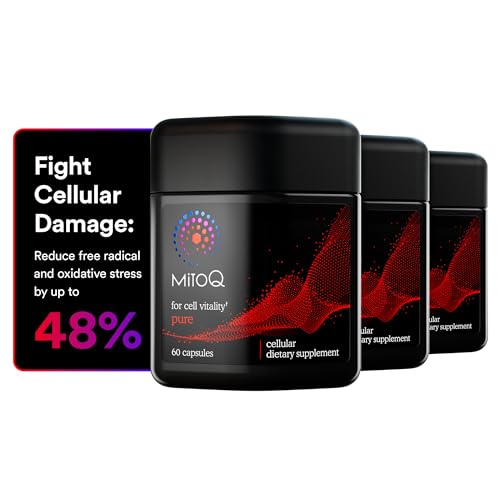 MitoQ Pure Advanced Mitochondria Supplement - Superior Bioavailability to CoQ10 - Patented Vitality Supplement for Sustained Energy Heart Health Metabolic Support and Healthy Aging (180 Capsules)