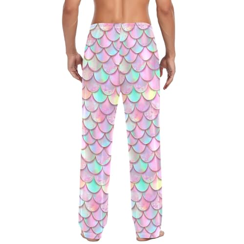 Men's Pink Mermaid Scales Pajama Pants with Pockets,Cotton Sleep Lounge Pant Men Pajama Bottoms S4