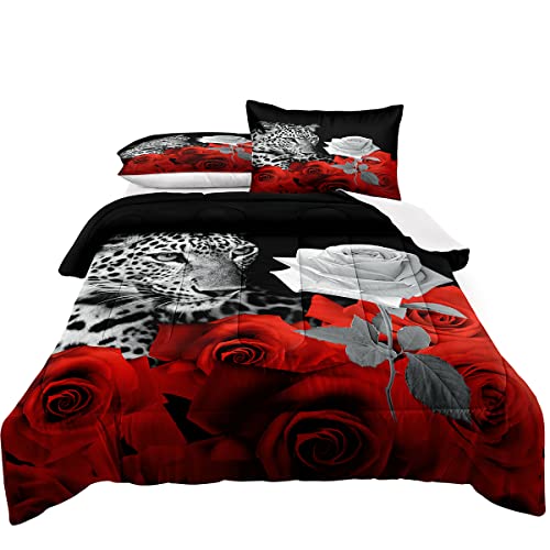 Lris Bedding Leopard Comforter Set Animal Print Cheetah King Bedding 3 Piece Rose Comfortable Comforter With 2 Pillow Shams Home Bedding Sets #TOP9