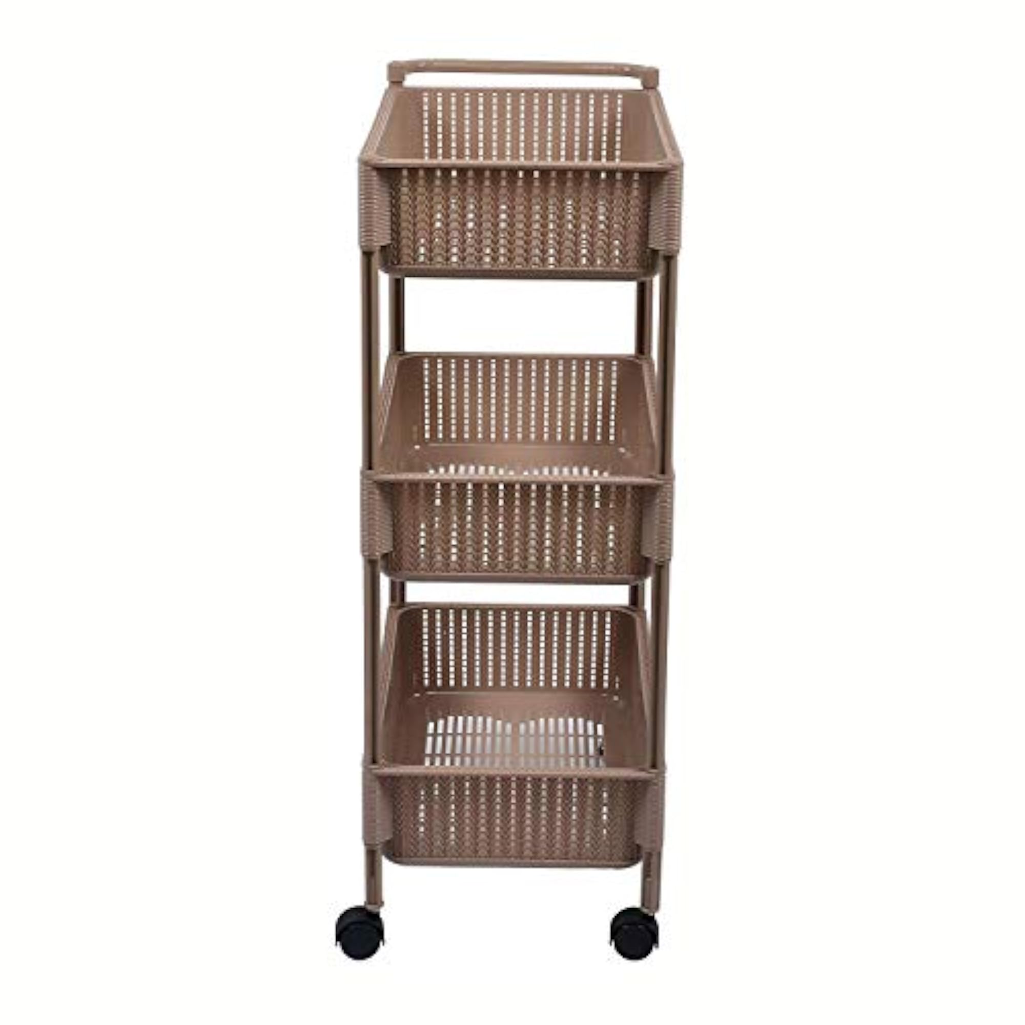 Rope Kitchen Trolley with Wheels, 3-Layer Metal Vegetable Basket Stand