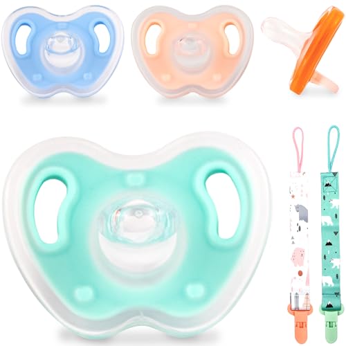 OnlyBP® Set 4 Chupetes de Silicona para Bebés 0-6 meses con Tetina Fisiológica, Chupete para Bebé Recién Nacido de Lactancia, Pack con 2 Chupeteros de Tela Incluidos