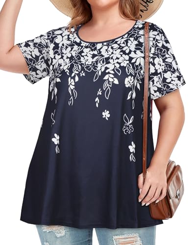 Image of JOELLYUS Plus Size Tops for Women Tunic Floral Casual Short Sleeves T Shirts Flowy Blouses 2026