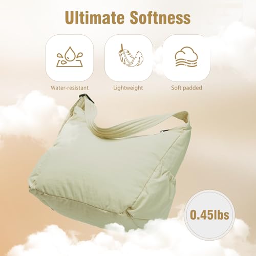 Image of Nylon Purses for Women Large Ivory Crossbody Hobo Bags Lightweight Padded Multi Pocket Gym Tote Bag