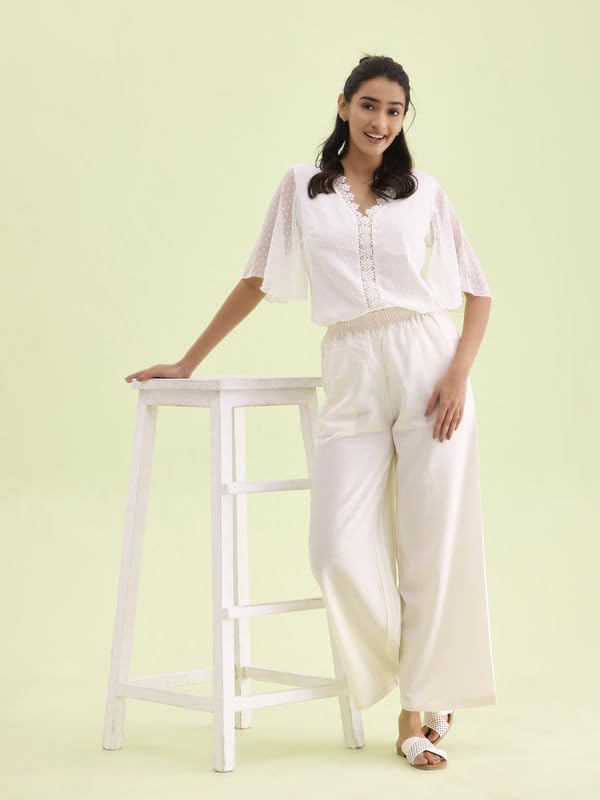 Image of GO COLORS Soft Viscose & Linen Blend Linen Palazzo Full Length for Women| Breathable, Mid Rise