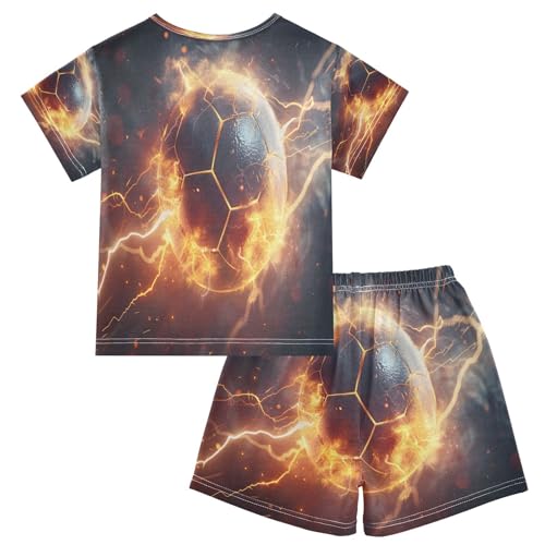 senya Short Sleeve Pajamas Sets Summer Cotton Sleepwear Soccer Ball Lighting Fire2