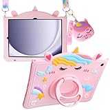 Paorixln for Samsung Galaxy Tab A9 Plus Case for Kids Girls Galaxy Tab A9+ Cases with Wallet Shoulder Strap Stand Cute Unicorn Soft Silicone Tablet Cover for Galaxy Tab A9 Plus 11 Inch 2023 Pink