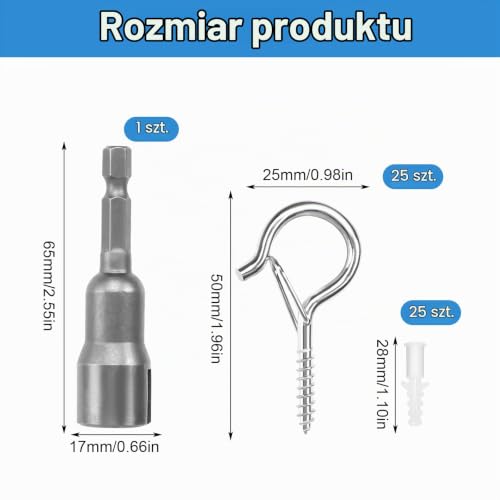 HFDONGL 25 szt. haczyków śrubowych, haczyków na kubki, wkręcane haczyki sufitowe, z 1 nakrętką skrzydełkową, haczyki ogrodowe, do oświetlenia na zewnątrz, rośliny, karmniki dla ptaków, dekoracja