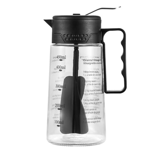 Shaker à vinaigrette en verre de 450 ml avec échelle graduée et recettes imprimées - Bouteille de vinaigrette faite maison - Mélangeur à vinaigrette...