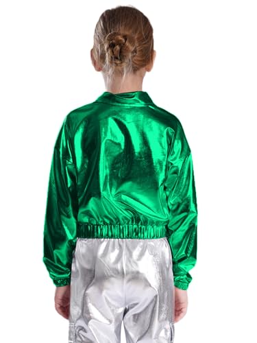 Hularka Kids Girls Boys Shiny Metallic Jacket Long Sleeve Modern Hip Hop Jazz Street Disco Dance Coat Tops Outwear2