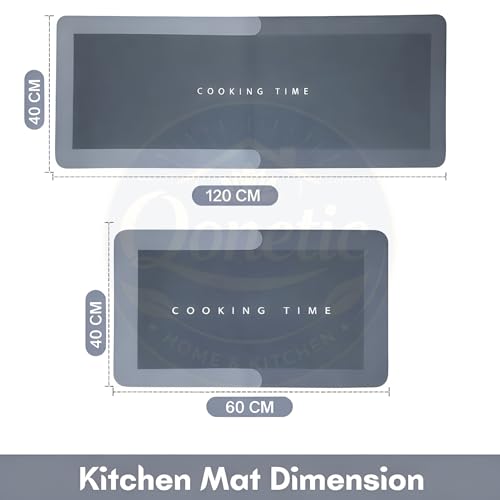 Image of QONETIC 2 Pcs Kitchen Mats Set - Waterproof Memory Foam Anti-Fatigue Mat Non-Slip Rug for Kitchen, Sink, Laundry & Home Office - 120x40 cm + 40x60 cm