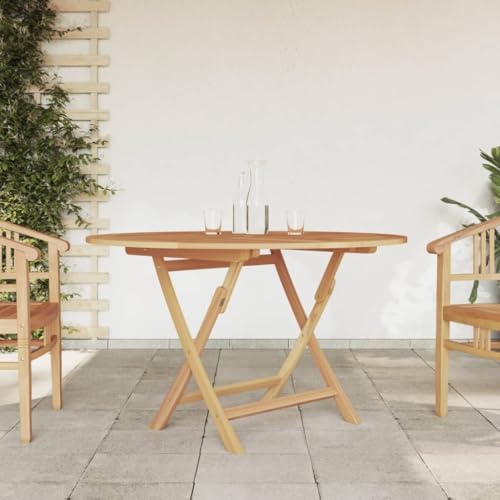 Free-Standing Folding Floating Table，Outdoor Round Folding Dining Table Solid Teak Wood Garden Table Patio Table with Parasol Hole 120 x 75 cm