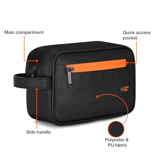 Image of Nasher Miles Stash Toiletry Kit | Cosmetic Bag | PU & Polyester | Travel Pouch Organizer | Multipurpose Storage Compartments & Carry Handle | Travel Accessory for Men & Women (Black)