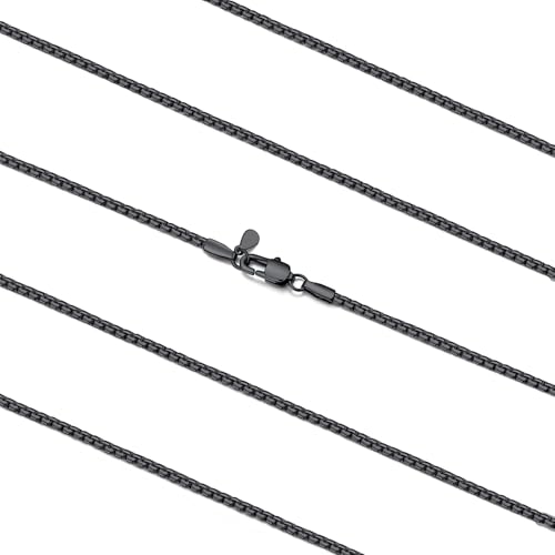 FaithHeart Mens Black/Silver/Gold Stainless Steel Flat Box Link Chain Necklace, Stylish 2/4/6/8mm Width Box Chains Necklaces for Men Non Tarnish Hip Hop Chain Jewelry Gifts,14"-30" Length 14