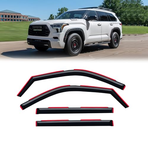 Image of in-Channel Rain Guards for 2023-2026 Toyota Sequoia, Window Visor Shields Vent Deflector Shade Wind Dark Smoke 2024 2025 23 24 25 26, Tape-On Inside-Mount, 4PCS