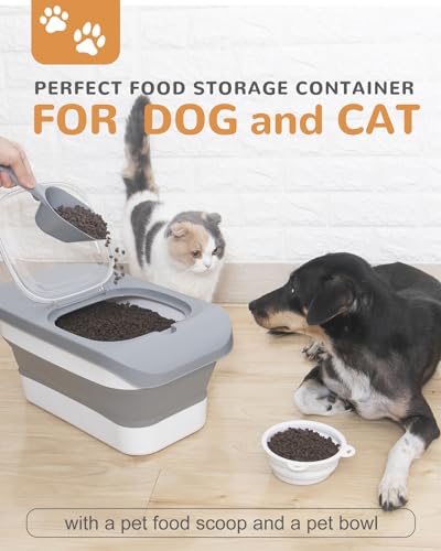 DDMOMMY 10-13 Lbs Dog Food Stroage Container, Collapsible Dog Food Containers with Airtight Lid, Pet Food Scoop and Silicone Dog Bowl, Pet Food Storage Container Dry Food for Dog, Cat and Other Pets