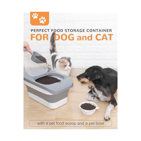 DDMOMMY 10-13LBS Dog Food Storage Container, Cat Food Container Airtight, Pet Food Container with Scoop and Silicone Dog Bowl,Cat Food Storage Container Dry Food