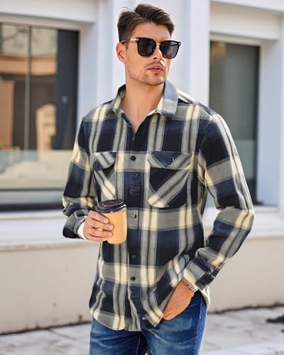 Image of WARHORSEE Flannel Shirt for Men Long Sleeve Button Down Plaid Shirts