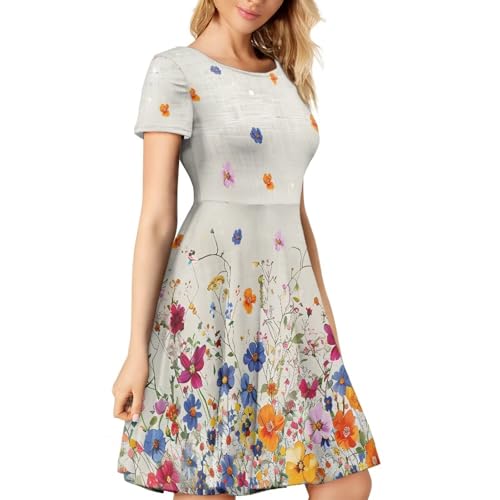 Image of AFPANQZ Womens Casual Summer Lightweight Vintage Dress Short Sleeve Midi Dress Knee-Long Luxury Formal Dress
