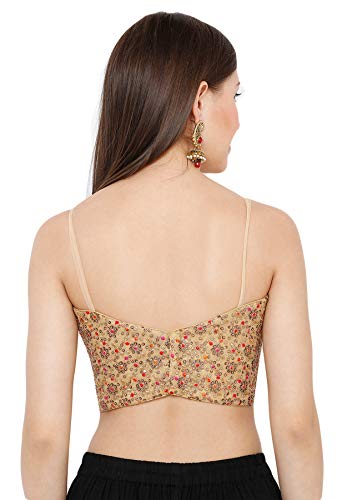 S SALWAR STUDIO Women's Gold Net Readymade Saree Blouse-SSB2849-GOLD - Image 3