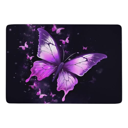 Tapis de bain violet grand format au design papillon chic