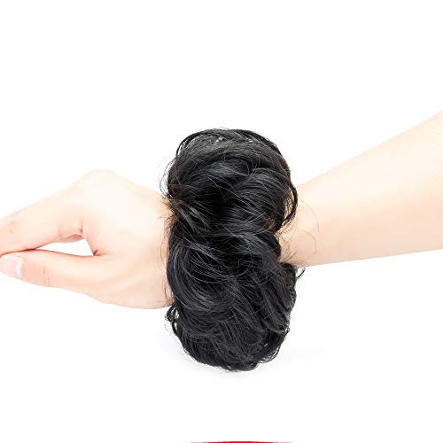 Hioffer 2 Pcs Messy Bun Hair Extensions Synthetic Hair Bun Scrunchies Updo Ponytail Curly Scrunchy Donut Chignon Hairpiece #TOP4