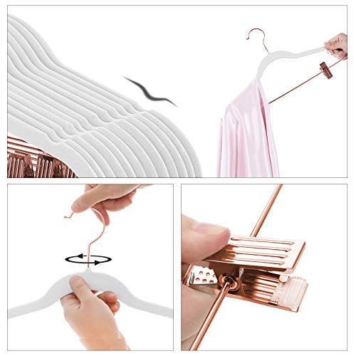 SONGMICS Kleiderbügel Samt, 24er Set, Hosenbügel, Bügel 42 cm lang, Haken in Roségold, verstellbare Clips, rutschfest, platzsparend… – Ansicht 6