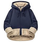 [TACVASEN] スウェット レディース フリース 裏地 厚手 カジュアル 普段 部屋着 保温 防寒 上着 おしゃれ ソフト 1/2カンガルーポケット ルームウエア コットン ジップアップ ネイビー XL