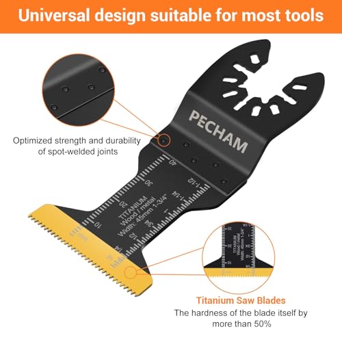 Image of PECHAM 50PCS Titanium Oscillating Tool Blades, Universal Oscillating Multitool Blades Metal Cutting Quick Release for Hard Material Metal Nails Wood Plastic Fit Dewalt Rockwell Milwaukee Makita Bosch