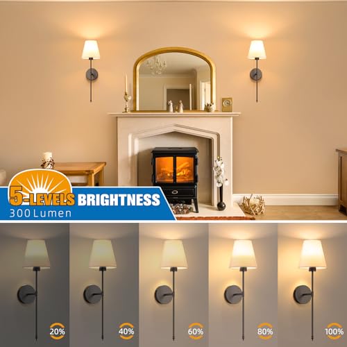 NIORSUN 24 inch Battery Operated Wall Lights, Black Rechargeable Wall Lights Indoor with 5200mAh Dimmable Detachable Bulbs and Remote, 9 Colours Wireless Sconces for Bedroom Living Room Hallway