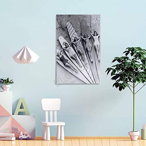 Bludug Sexy Girls Surfing Surfboards Vintage Photo Beach Surf Women Surfersvintage Posters Canvas Painting Posters And Prints Wall Art Pictures For Living Room Bedroom Decor 24X36Inch(60X90Cm) #TOP3