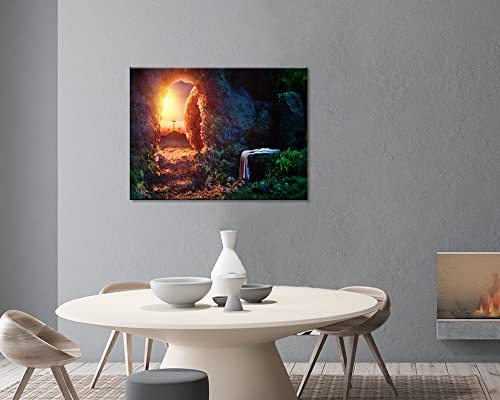 Christ Empty Tomb Wall Art, Resurrection Of Jesus Canvas Wall Decor Print Crosses Picture For Dining Room Home Bedroom Decoration Framed 16X12 Inch #TOP2