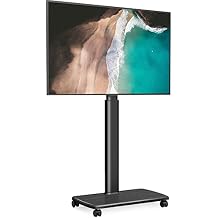 FITUEYES Rolling TV Floor Stand for 32 to 65 70 Inch TVs, Portable Tall TV Stand on Wheels, Black Mobile TV Cart with Castors, Swivel Mount, Corner TV Stands for Bedroom, Living Room, Small Dorm