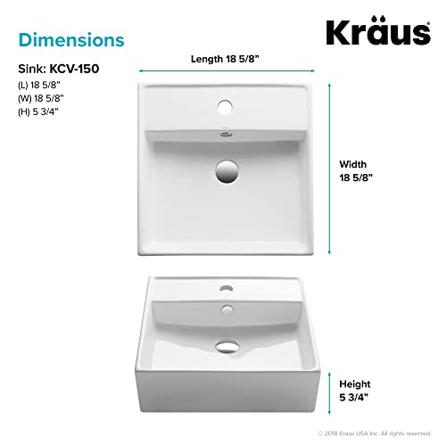 Kraus Kcv-150 Elavo Square Vessel Porcelain Ceramic Bathroom Sink With Overflow, 18 1/2, 18.63, White #TOP4
