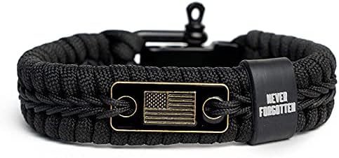 Hero Company Never Forgotten Paracord Bracelet - Tactical Survival Bracelet for Men with Bronze USA Flag - Helps Pair Military Veterans with a Companion Dog
