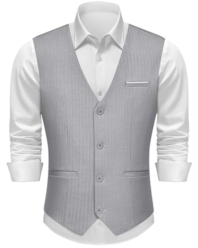 MAGE MALE Men's Suit Vests Herringbone Pinstripe Dress Vest Casual Business Waistcoat Vest