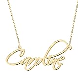 UMAGICBOX Personalized Caroline Name Necklace 18K Gold Plated Stainless Steel Custom Engraved Dainty Nameplate Pendant Jewelry Customized Birthday Gifts for Women Girls Mother Daughters