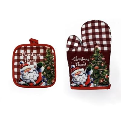 Christmas Cheer Oven Mitt Set, Red and White Bu...
