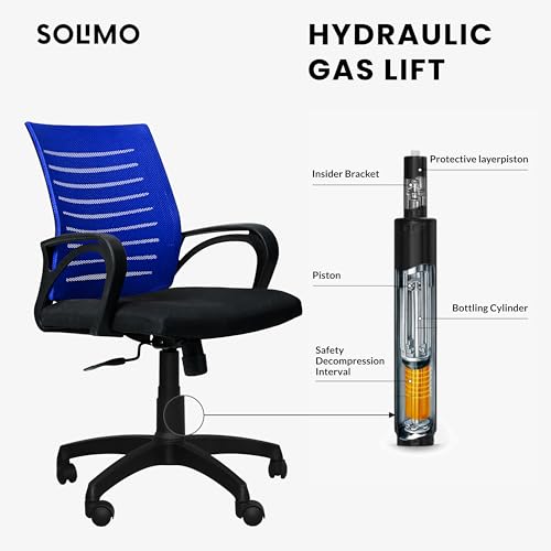 Image of Amazon Brand - Solimo Sitly Mid Back Revolving Office Chair for Work from Home, Study, and Computer Use | Heavy Duty Base | Ergonomic Mesh Design | Durable & Comfortable Seating (Blue Mesh)