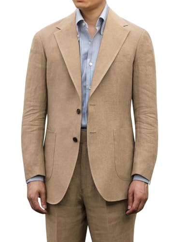 Snoly Men's Casual Slim Fit Lightweight Linen Tailored Blazer Jacket Sport Coat Two Button