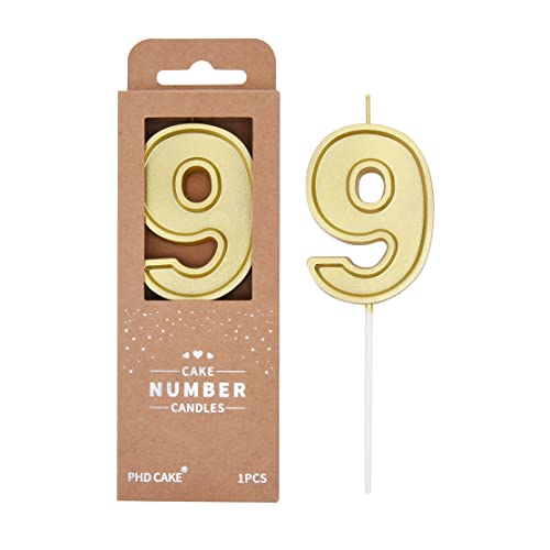 PHD CAKE 2.76 Inch Luxe Gold 9 Number Birthday Candles, Gold Number Candle, Cake Number Candles, Party Celebration