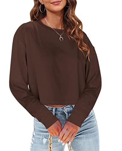 Tankaneo Womens Long Sleeve Crop Tops Loose Fit Fall Cropped Tshirt 2025 Crew Neck Casual Shirts