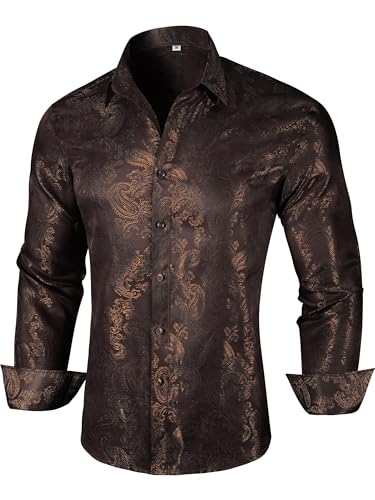 Men’s Silk Paisley Western Dress Shirt, Long Sleeve Button Down Casual Regular Fit Shirt for Party and Wedding2